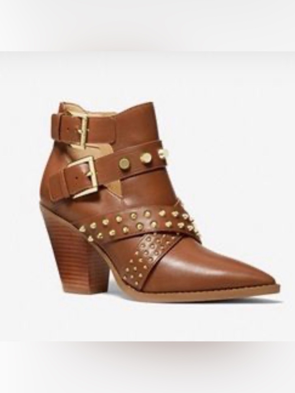 MICHAEL Michael Kors Dover Astor Brown Leather Studded Ankle Booties